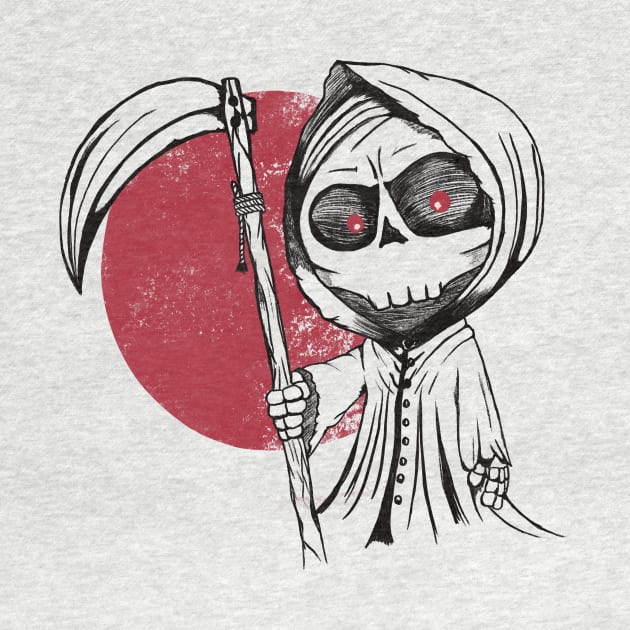 Grim The Reaper Pencil Hand-drawn Art in Red and Black by arcanumstudio